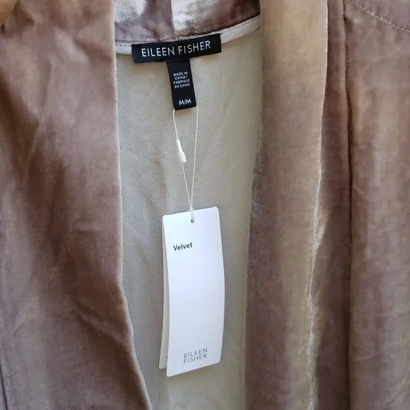 Eileen Fisher Silk blend Grey Velvet Shawl Collar Jacket Long Duster NWT sz M